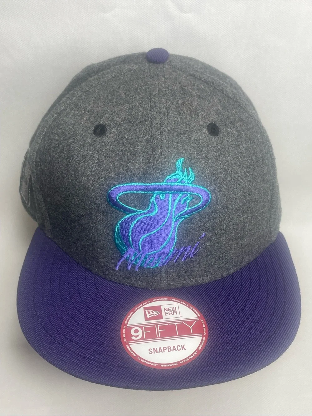 Miami Heat New Era 9Fifty Wool Hat Gray Purple Snapback Hardwood Classic NBA Cap